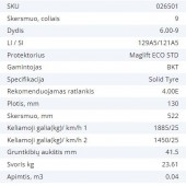 Masyvinė padanga 6.00-9 4.00E BKT MAGLIFT ECO STD 129A5/121A5