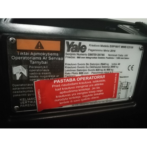 Elektrinis krautuvas YALE ERP16VT G807B12078S