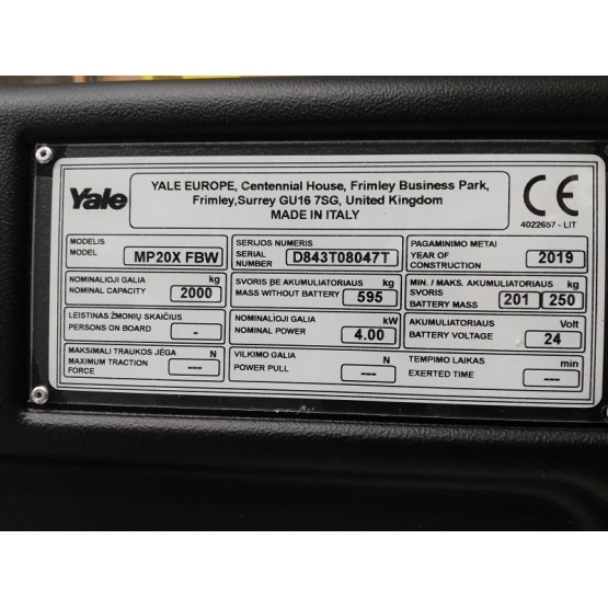 Elektrinis palečių vežimėlis Yale MP20X D843T08047T