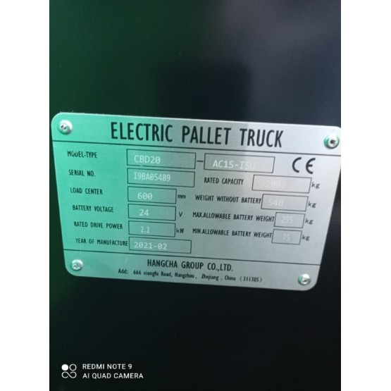 Elektrinis palečių vežimėlis HC CBD20-AC1S-ISU I9BA05489