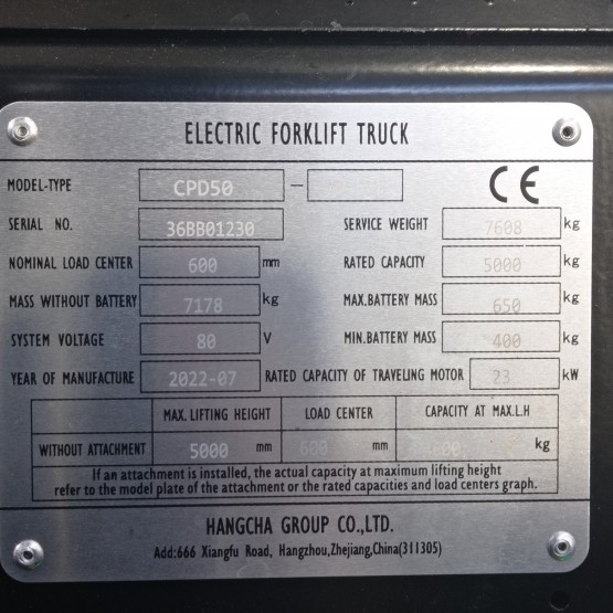 Elektrinis krautuvas Hangcha CPD50-XD4-SI28 36BB01230