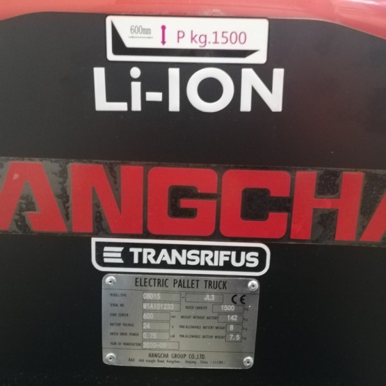 Elektrinis palečių vežimėlis Hangcha CBD15-JL3 (40 Ah li-ion) 1500kg
